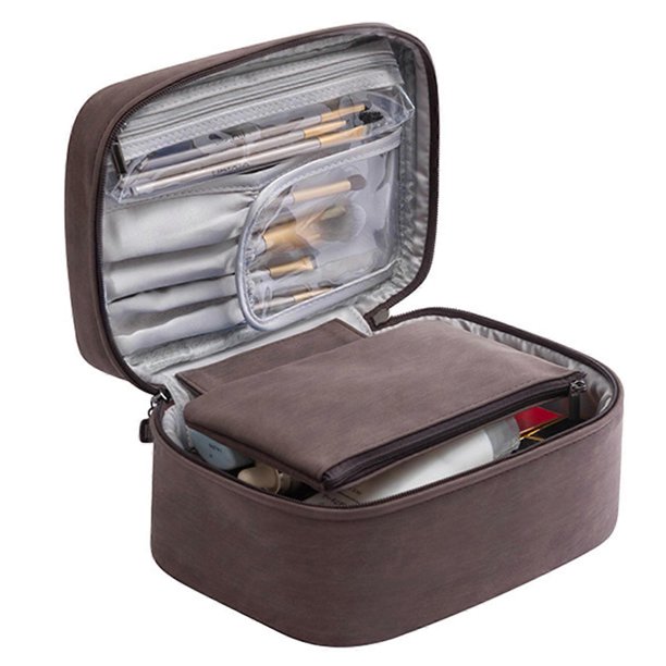 Large Portable Makeup Bag with Toiletries Brushes Slots/Divider Retro Lightweight Toiletry Bag with Handle for Home Travel Trip