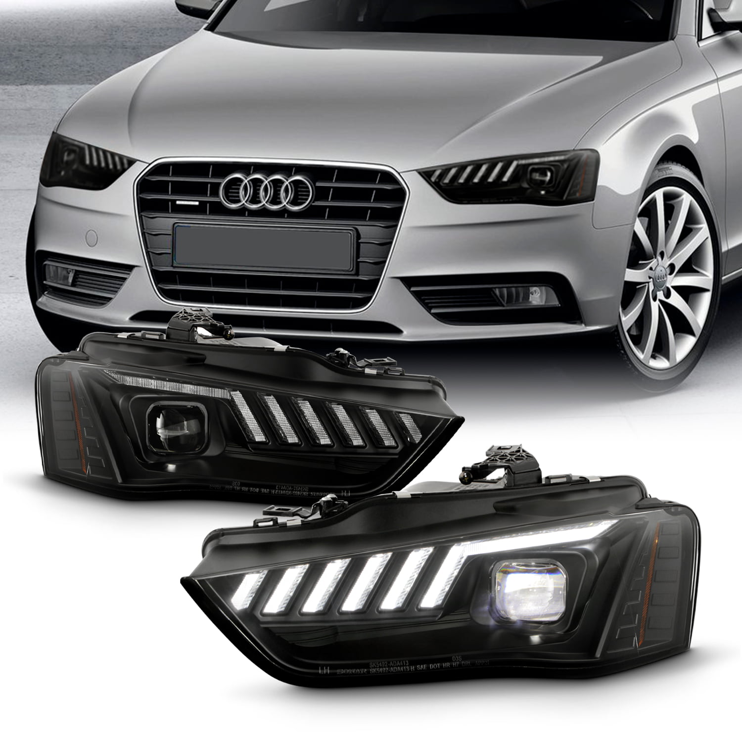 radium pyramid Collision course For 13-16 Audi A4 S4 Halogen LED Tube SwitchBack Sequential Projector  Headlights - Walmart.com