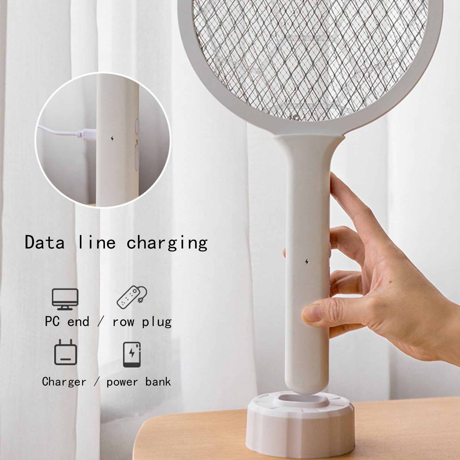 BCZHQQ Electric Fly Swatter,M-osiller 2-in-1 Insect Killer,USB Rechargeable,16.14x8.26in,Safe & Powerful,Indoor,Outdoor,Includes Dock & Cable