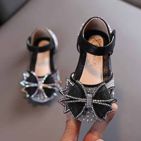 Dyfzdhu Girls Sandals Children Bowknot Pearl Rhinestones Dance Shiny Princess Shoes  Size 21