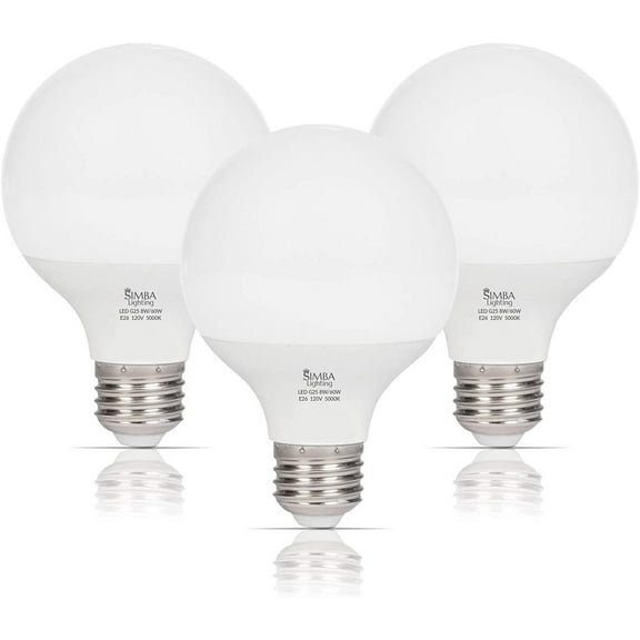Simba Lighting LED Vanity Globe G25 G80 8W 60W Equivalent Bulbs 120V E26 Base 5000K Daylight 3-Pack