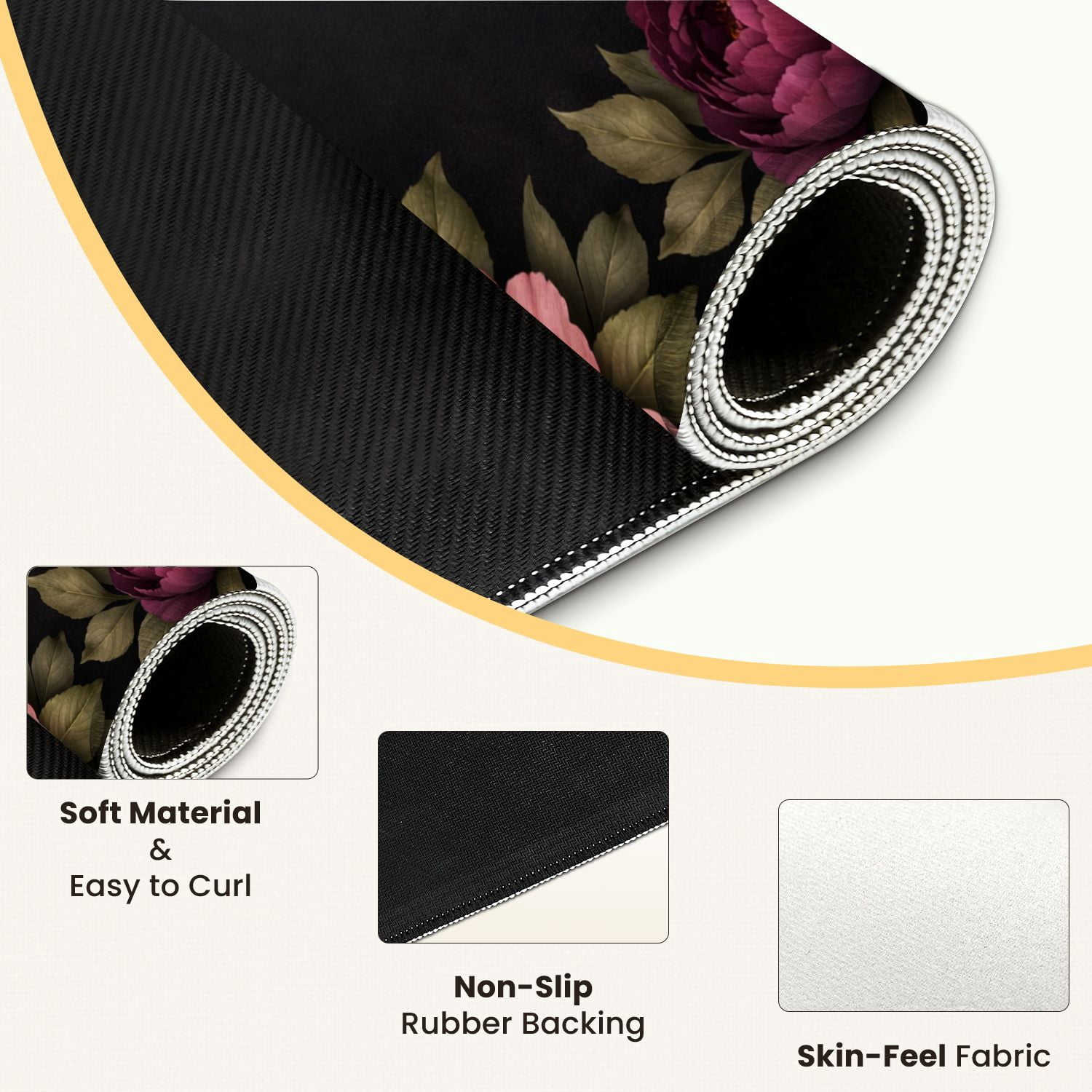 Mahjong Mat 31.5" x 31.5" Elegant Dark Floral Frame Burgundy Pink Peonies Green Leaves Non-Slip Noise Reduction Mahjong Tiles Table Cover for Dominoes Poker Card Board and Tile Games