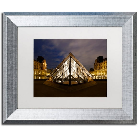 Trademark Fine Art "Louvre Pyramid" Canvas Art by Michael Blanchette Photography White Matte, Silver Frame