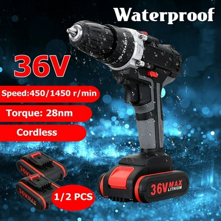 3 IN 1 Cordless Drill Hammer,36V Drill Driver Double Speed Adjustment LED Lighting 1 or 2 5000mAh Batteries with Battery charger for Impact Drilling/Flat Drilling /Turning