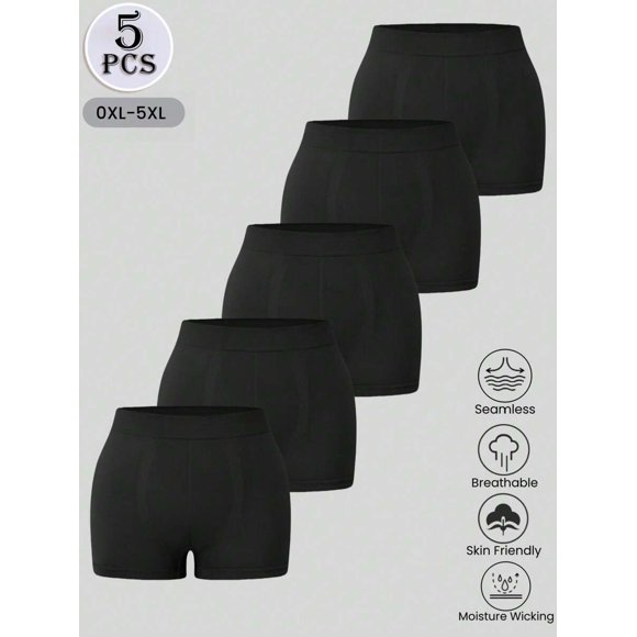 5 Piezas Bragas Cortas Plus Size Negro, Cómodas y Transpirables