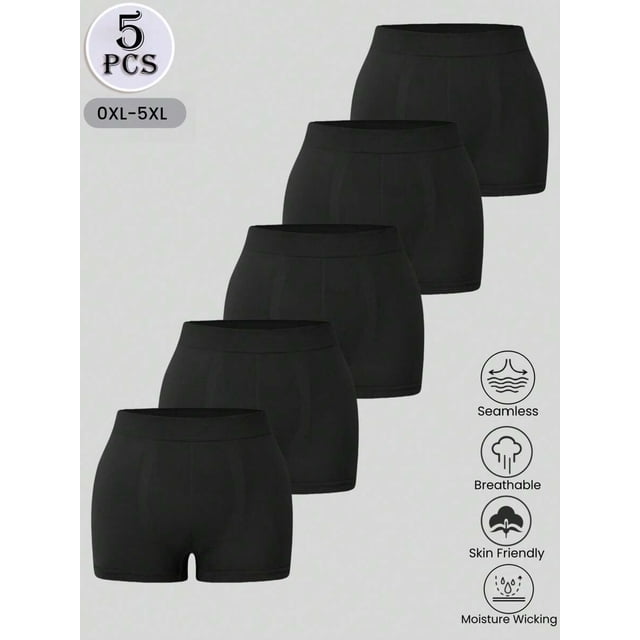 5 Piezas Bragas Cortas Plus Size Negro, Cómodas y Transpirables