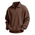 thumbnail image 3 of Quarter Zip Sweatshirt Boys Girls Waffle Casual Loose Fashion Fall Winter Tops Lapel Long Sleeve Pullover (9Years, Brown), 3 of 9