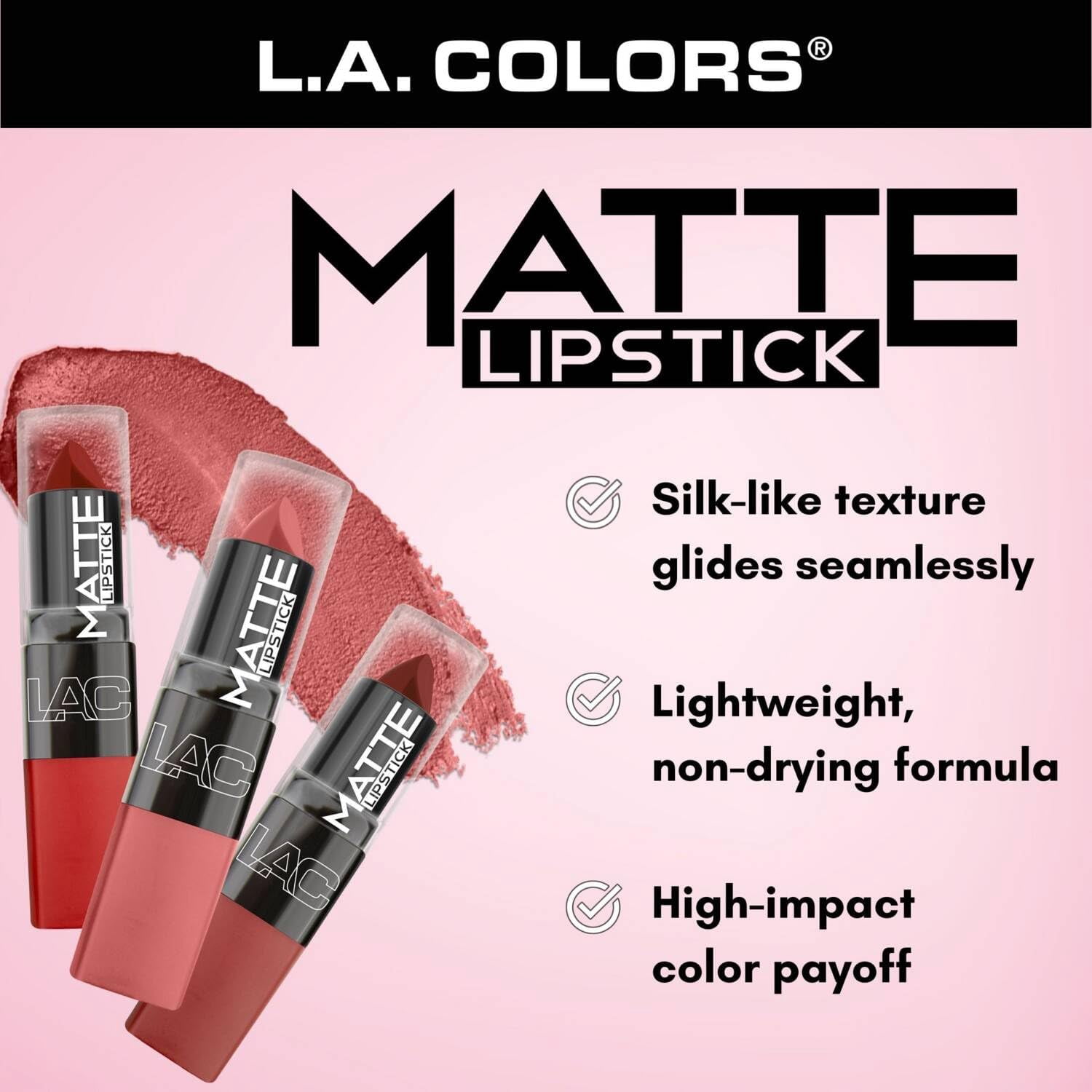 (2 pack) L.A. COLORS Soft Moisturizing Matte Lipstick, Starlet, 0.13 fl oz
