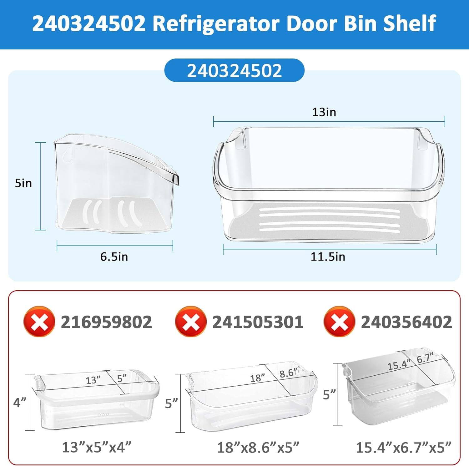 [2 PACK] Yeefeoch 240324502 Refrigerator Door Bin Shelf Compatible with crosley,frigidaire,kenmore Replace 844402,AP2549806,PS429767,EAP429767