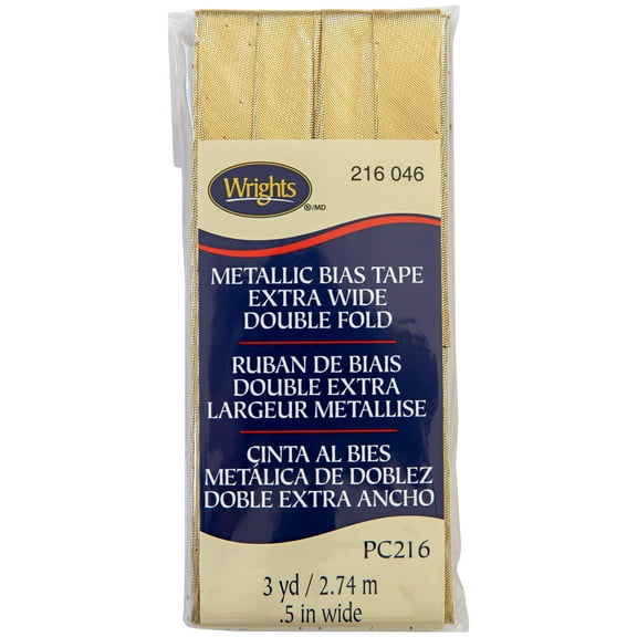 Wrights Bias Tape, Gold, 1/2" Lame Double Fold Bias Tape Binding For Sewing And Crafts, 3 Yards, 1 Each