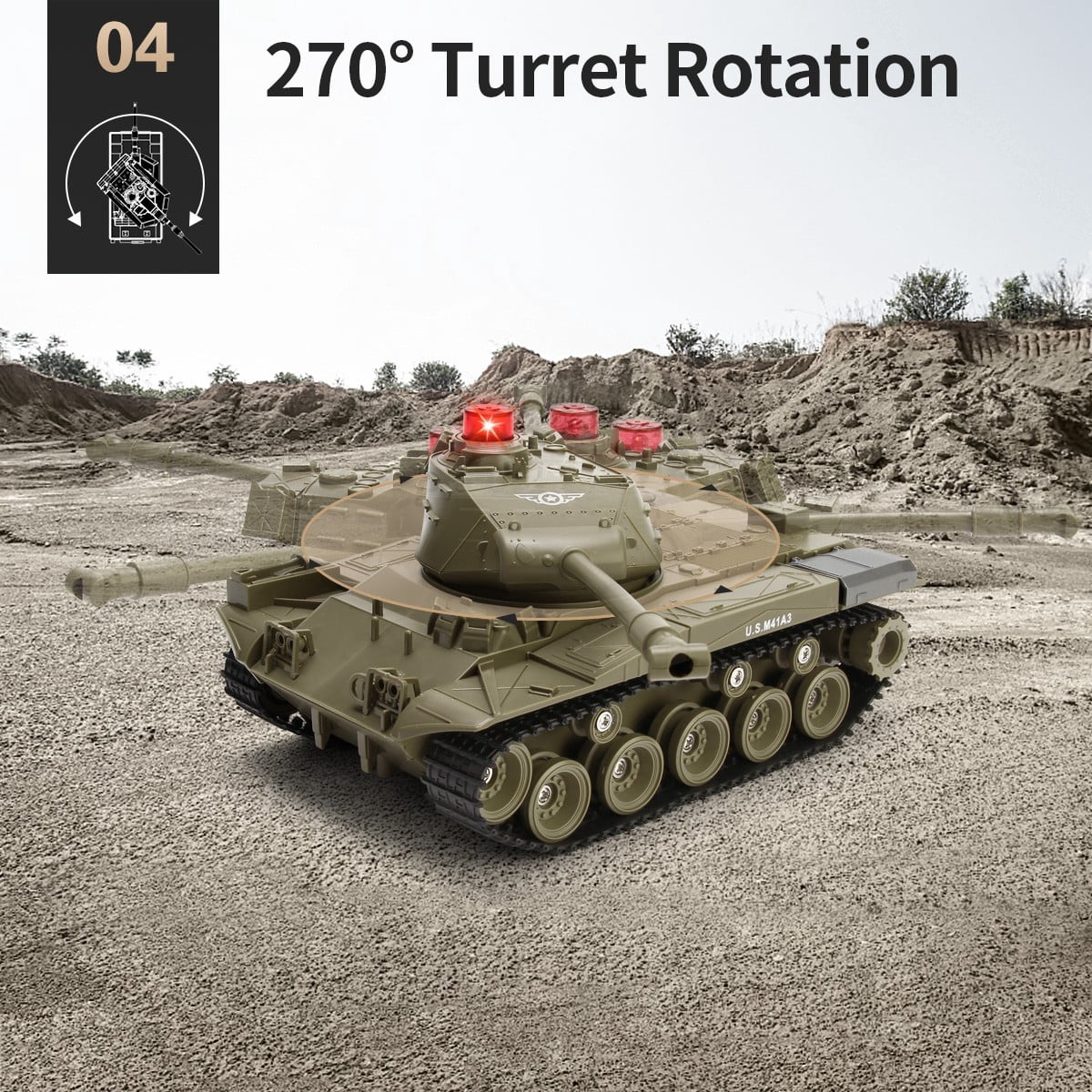 JJRC RC Tank 1/30 Remote Control Battle Tank Military Tank Shoots with Light & Sound Car Toy for Kids Boy Gifts