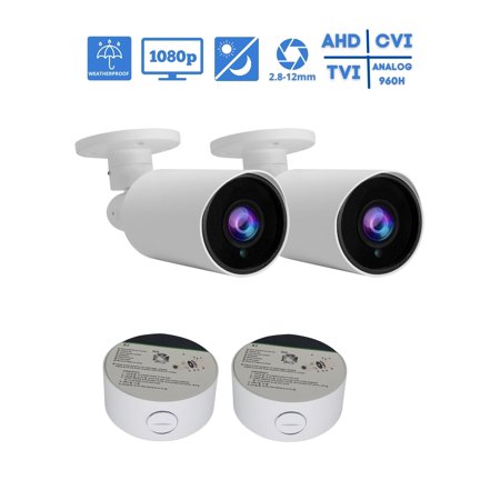 Evertech 1080P HD AHD TVI CVI Analog Indoor Outdoor Bullet Security Surveillance Cameras with Mounting Base - 2 Pack