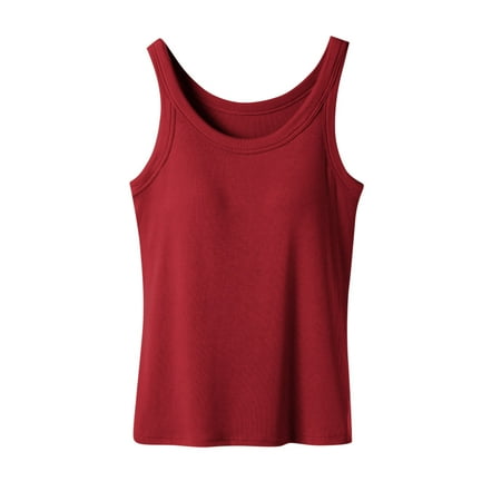 Cleaning Summer Women Sport Tank Tops Sexy Sleeveless Shirts Pure Basic Camisole Slim Fittted Camis Underwear Padded Strappy T-Shirt Bra Training Yoga Underwear Build In Bra