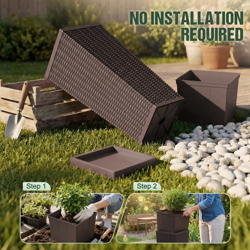 Homall 25" Tall Plastic Planter Set of 2 with Inside Pots, Drainages and Trays, for Outdoor and Indoor