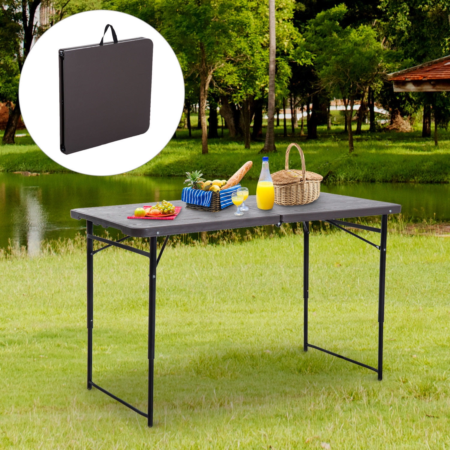 4FT Aluminum Folding Camping Table Outdoor Garden Picnic Table Adjustable Height 