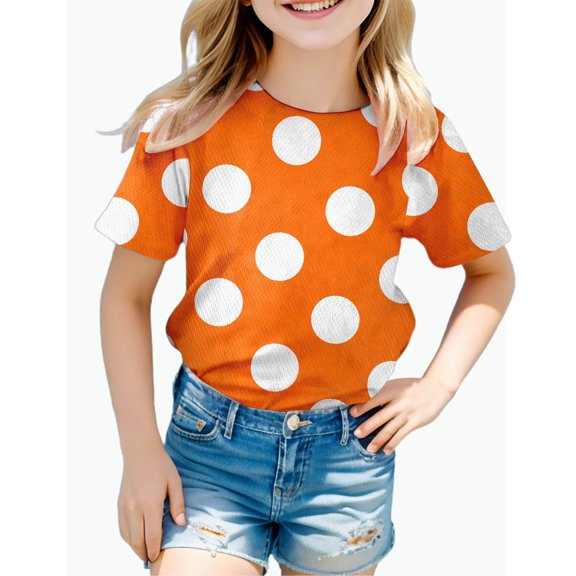 REDARER Girls Short Sleeve T-Shirt Polka Dot Print Casual Breathable Summer Daily Wear Tee,13-14 Years