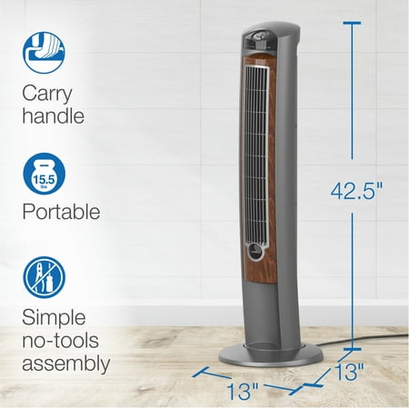 Lasko Wind Curve 42" 3-Speed Oscillating Ionizer Remote Controlled Tower, Gray/Brown, 2554