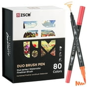 ZSCM 80 Colors Markers for Adult Coloring Books No Bleeding, Duo Tip Art Pens, Fine and Brush Coloring Marker for Adult Calligraphy, Illustration, Cards Drawing, Note taking Lettering, Journaling