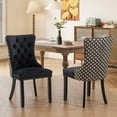 thumbnail image 3 of HomePerch Modern Tufted Velvet Dining Chairs Set of 2, High-End Upholstered Parsons Chairs with Nailhead Trim and Solid Wood Legs for Dining Room, Black and Patterned, 3 of 8
