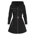 thumbnail image 2 of IROINNID Women's Mid-Long Hoodie Overcoat Coat Solid Color Long Sleeve Warm Coat Jacket Winter Zipper Outerwear, Black, 2 of 5