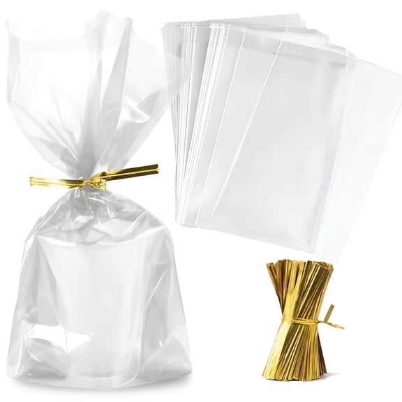 CCOCC Clear Cellophane Gift Bags - 100 Pack 6x8 Inches