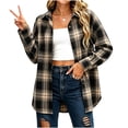 thumbnail image 4 of Women's Collared Loose Long Sleeve Plaid Shirt,Oversized Casual Button Down Shacket Jacket,Coffee,Women's Plus Size L, 4 of 7