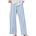 thumbnail image 2 of Bovemsi 2025 Women's Cotton Linen Striped Casual Pants – Elastic Waist Loose Fit Summer Trousers, Blue, S, 2 of 5