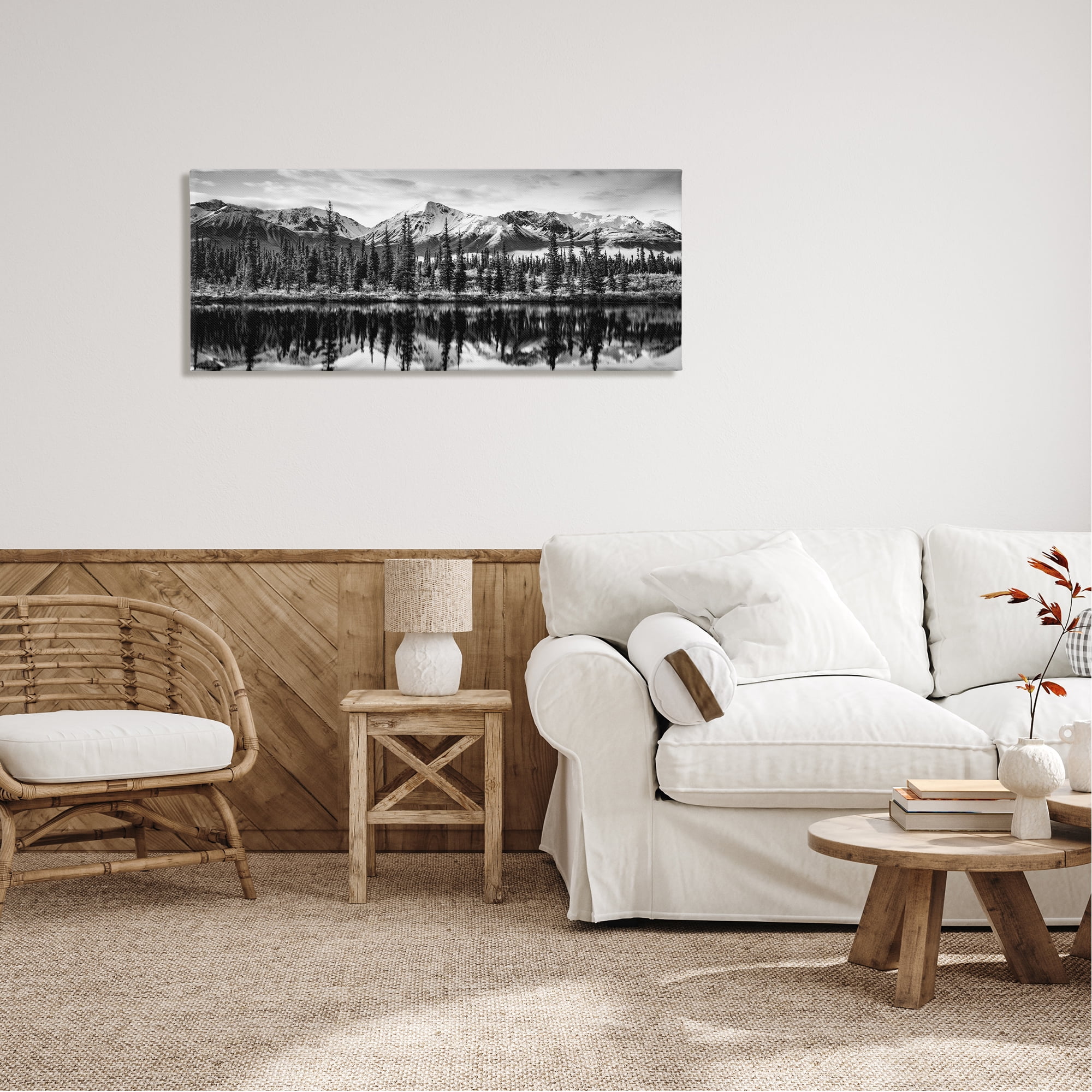 Stupell Industries Monochrome Lake Reflection Landscape Photography Gallery Wrapped Canvas Art Print Wall Art, 48 x 20