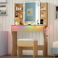thumbnail image 2 of XgoodX   Vanity Desk with LED Lights Mirror & Power Outlet, Small Makeup Vanity Table Set with Storage Drawers & Chair, 3 Lighting Modes & Adjustable Brightness, Dressing Table , Oak, 2 of 11