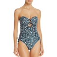 thumbnail image 1 of Peony Strapless Printed Cutout One-Piece Swimsuit, Green, 8, 1 of 2