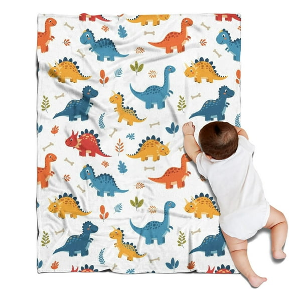 White Cartoon Dinosaurs Bones Pattern Blanket,Comfortable Soft Flannel Throw Blanket,All Season,Warm Lightweight Blankets for Sofa Bed Couch Living Room Chair,30"x40"
