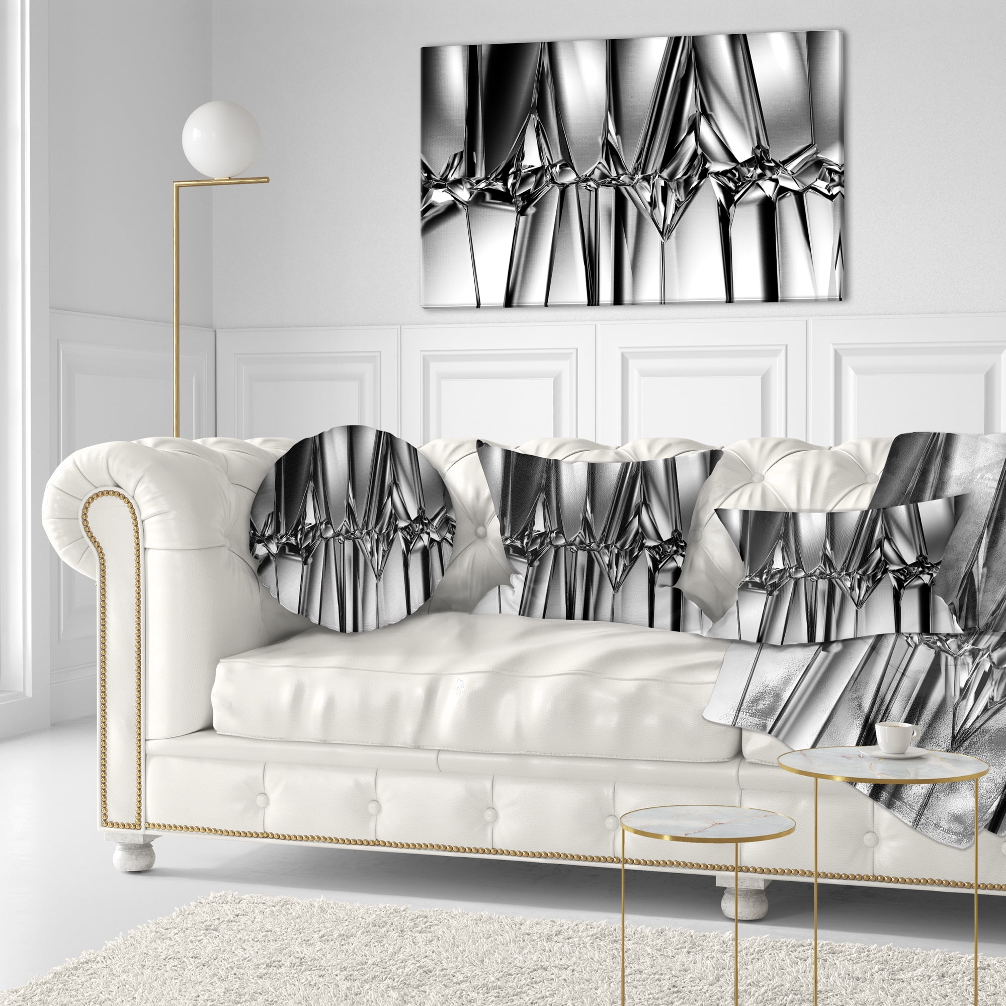 Designart 'Black White Crystal Background ' Abstract Canvas Art Print