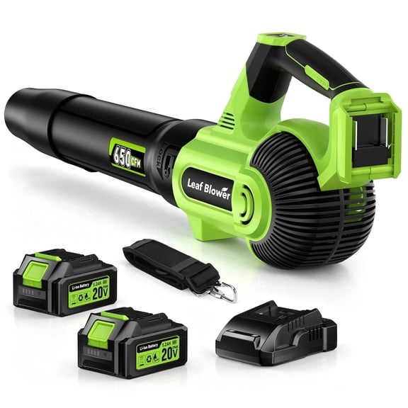 DARKIRON Leaf Blower Cordless,2 x 5.2 Ah Batteries & Charger, Up to 650CFM/280MPH, 3 Variable Speed, Powerful Leaf Blower for Blowing Leaves, Lawn Care, Dust and Snow (Green)