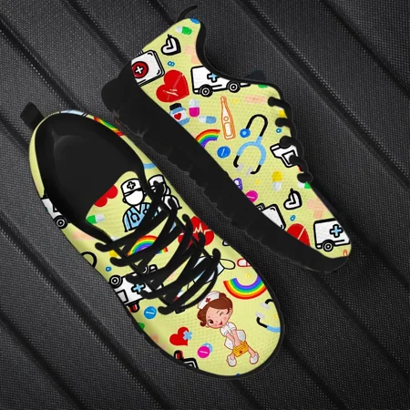 

Nurse Girls Pattern Medical Print Women s Casual Sneakers Ladies Comfort Anti-Slip Flat Shoes Zapatos de enfermería