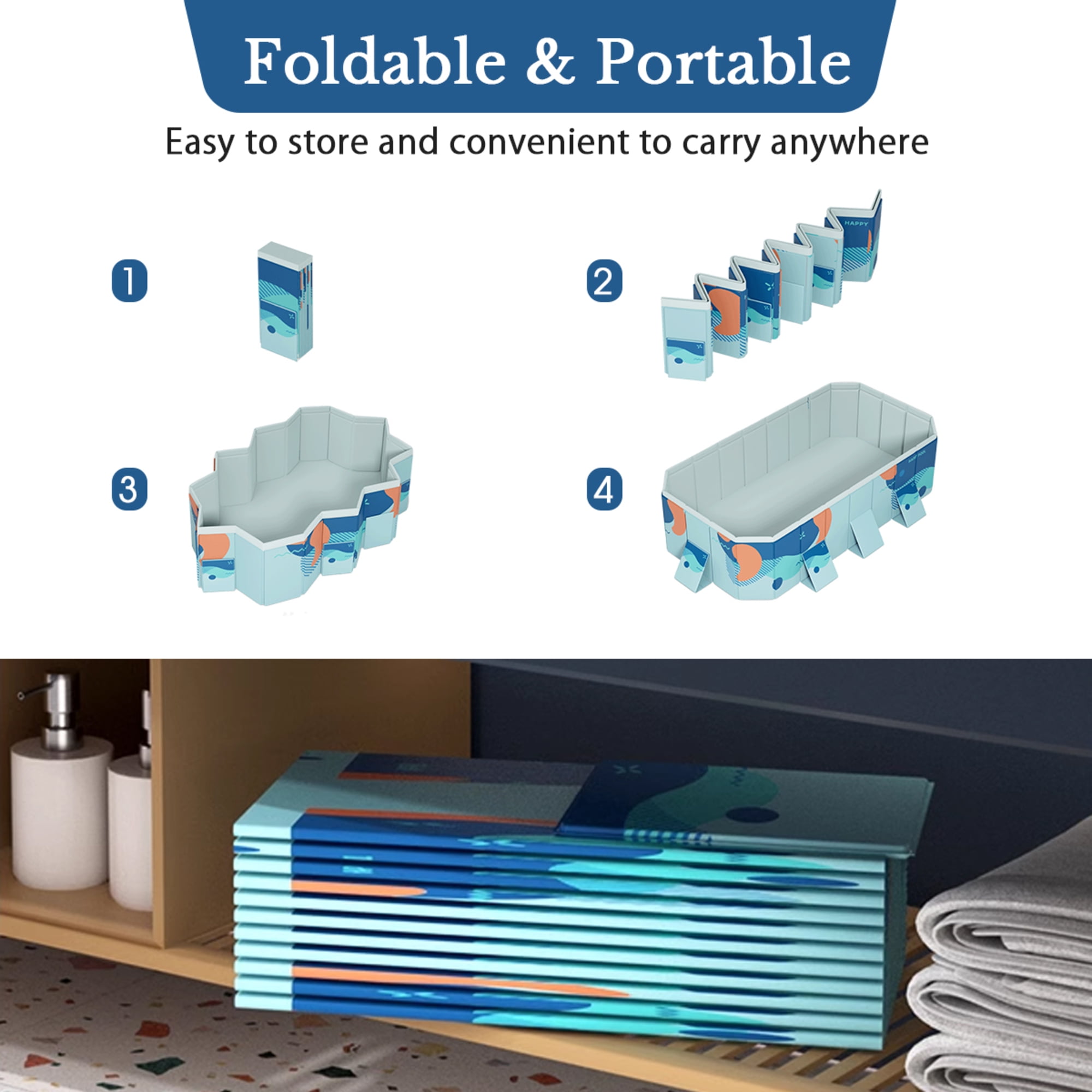 Beuway 113"Foldable Swimming Pool for 1-6 People,Non-Inflatable Above Ground Pool for Adult Kid(Blue)