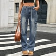 thumbnail image 2 of KHONTS Women's Cargo Jeans High Waist Y2k Straight Leg Trendy Stretchy Lightweight Jeans Blue XL, 2 of 5
