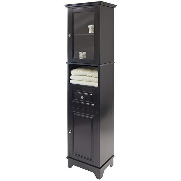 Bowery Hill Tall Bathroom Storage, Tall Black Storage Cabinet With Glass Doors