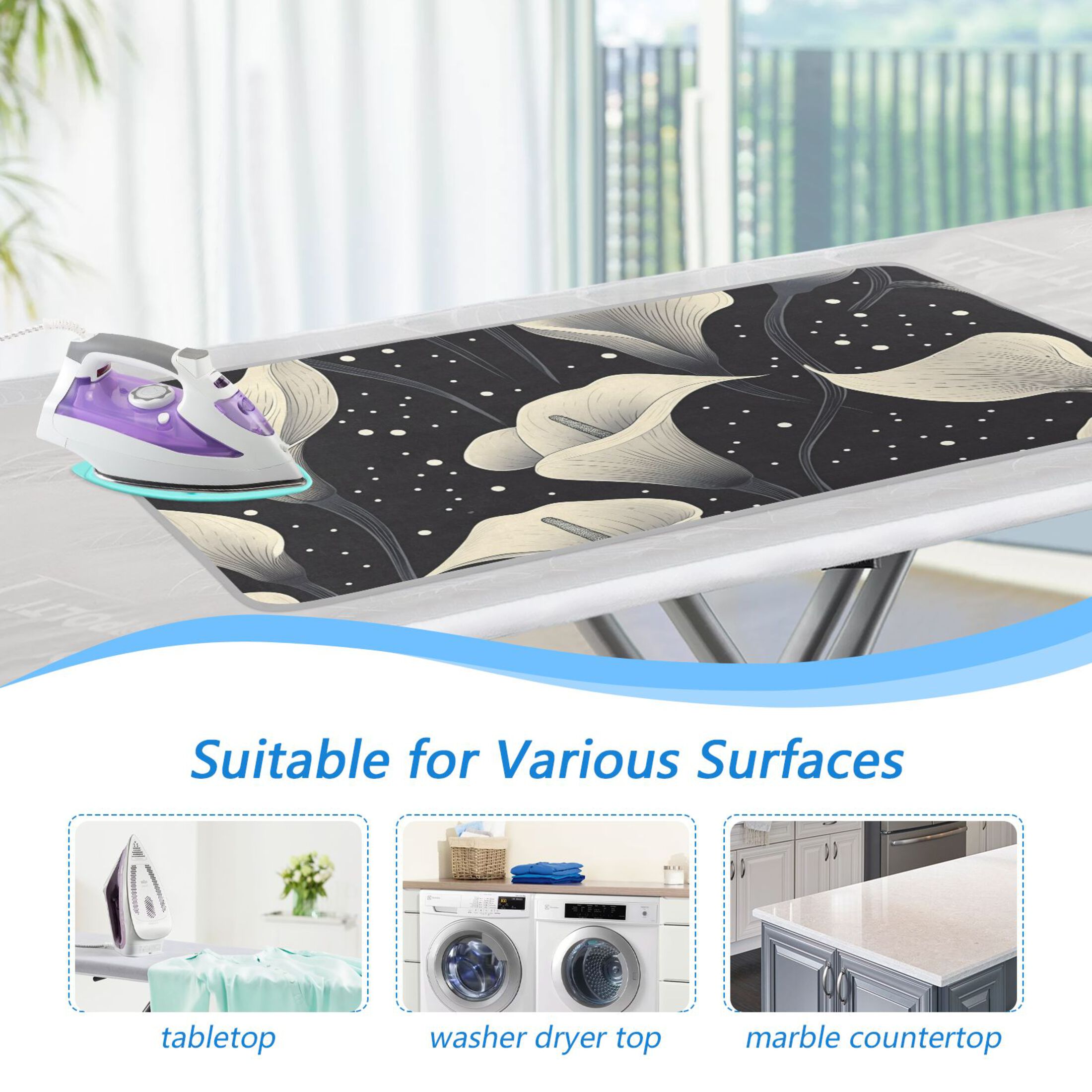 Calla Lilies Flowers Polka Dots Ironing Mat Blanket Portable Travel Ironing Pad Heat Resistant Pad 47.2" x 27.6”