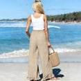 thumbnail image 5 of Linen Pants Women Flowy Ruffle Hem Wide Leg Palazzo Pants with Patch Pockets Casual Ruched Waist Summer Vacation Pant Beige M, 5 of 8