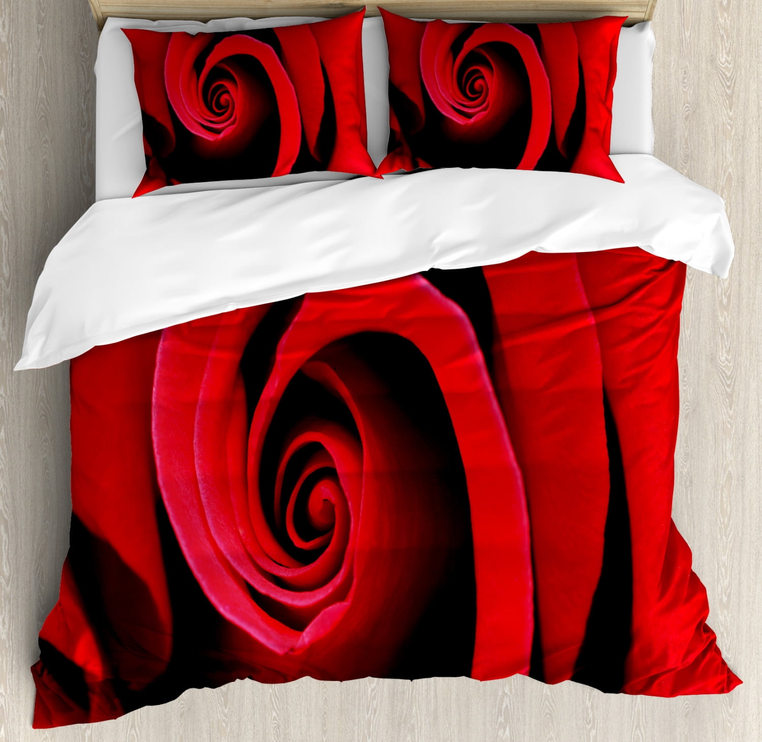 Rose Duvet Cover Set, Extreme Close Up of Red Rose Bloom Swirled Spiral ...