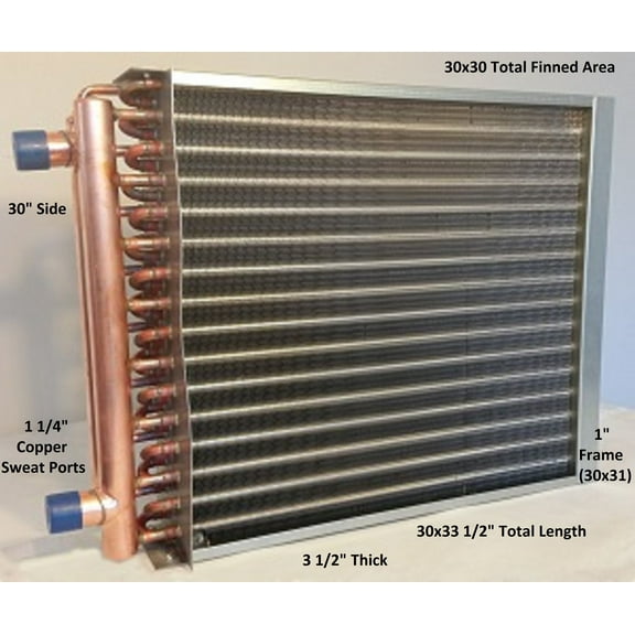 30x30 Water to Air Heat Exchanger~~w/1-1/4"Copper ports w/ EZ Install Front Flange