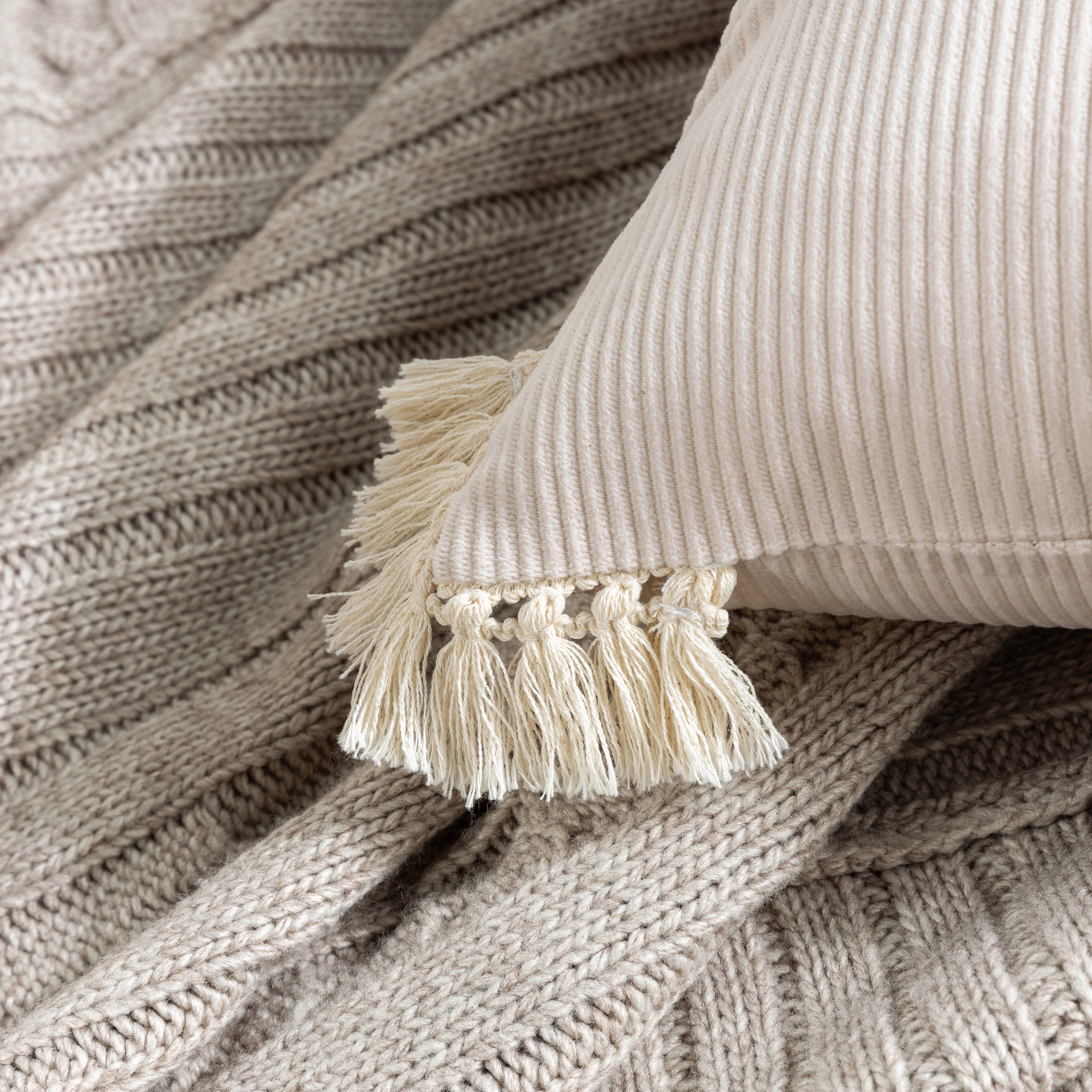 Phantoscope Christmas holiday Decorative Throw Pillow Set, Soft Corduroy Velvet with Cotton Tassel Series Covers with inserts, 20" x 20", Off White, 2 Pack