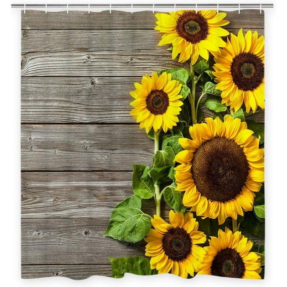 LOVE DOCK 72 inch x 72 inch Sunflower Shower Curtain Set for Bathroom with 12 Hooks, Waterproof Durable Fabric Floral Yellow Bath Curtains