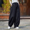 thumbnail image 6 of ‌Men's Linen Pants Casual Wide Leg Baggy Pants Elastic Waist Drawstring Loose Fit Casual Summer Beach Pants with Pockets Baggy Trousers Black L, 6 of 8