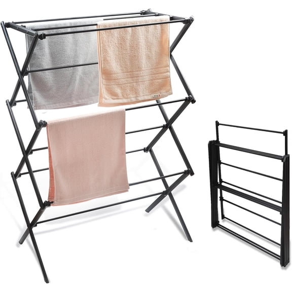 3 Tiers Foldable Clothes Drying Rack, Vertical Laundry Rack Portable and Collapsible for Storage Indoor Outdoor，Piano Black