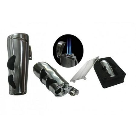 - Evolution Triple Flame Torch Lighter w/ Rubber Grips & Bullet Cutter - Silver