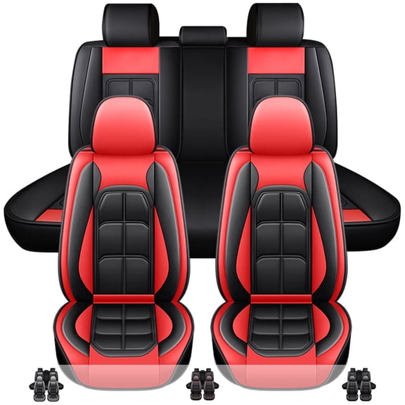 For 2000-2026 Subaru Impreza Car Seat Covers 5-Seats, Premium Pu Leather Auto Cushion Protector, Front Rear Seat Full Set for Forester Outback Ascent Black Red