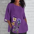 thumbnail image 2 of Feancey Tops for Women Plus Size Purple Awareness Month Tops Summer Linen Loose Fit Plus Size Tunics Dressy Casual 3/4 Sleeve Round Neck Shirts Dementia Alzheimers Tshirts, 2 of 5