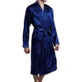 thumbnail image 2 of Men's Silk Satin Long Robe, Lightweight Kimono Bathrobe for men with Two Pockets, M-XXL Nightgown, Blue, 2 of 7