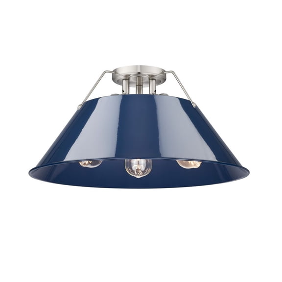Golden Lighting 3306-3FM PW-NVY Orwell 3-Light Flush Mount in Pewter with Matte Navy
